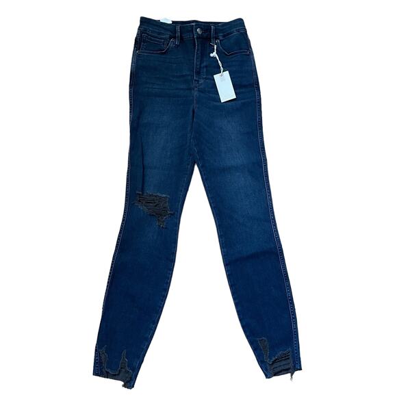 GOOD AMERICAN GOOD CURVE CURTAIN HEM SKINNY JEANS BLUE859 NWT Size 0 - Picture 2 of 8